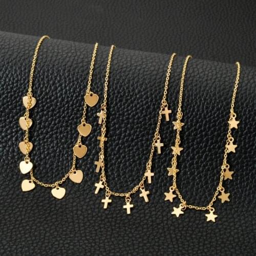 Vintage Star/Cross/Heart Pendant Choker Necklace for Women Gold Color Stainless Steel Chain Necklaces Boho Fashion Jewelry Gift