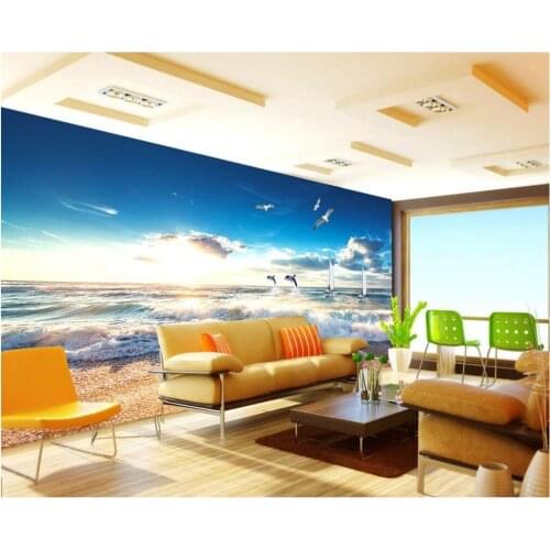 Custom 3d photo wallpaper 3d wall murals wallpaper Sea beach fresh mediterranean mural background wall paper home decoration