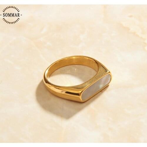 SOMMAR Hot New Gold Vermeil size 6 7 8 Girlfriend Tail ring white black shell prices in euros Charming Jewelry Accessories