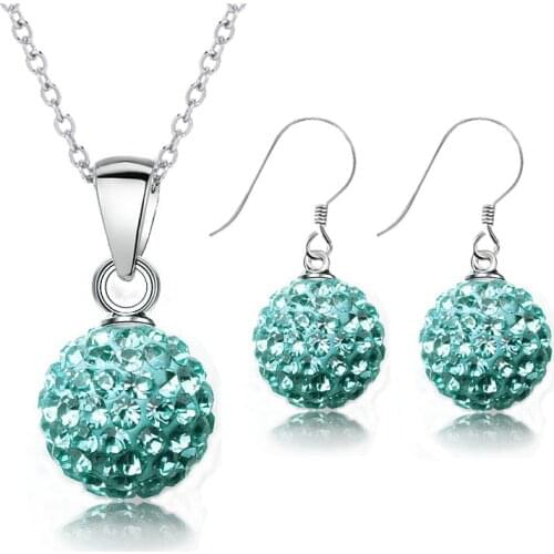 Bridal Wedding Jewelry Sets Austrica Crysal Ball Pendant Neckalce Earring Silver Set For Women Gift