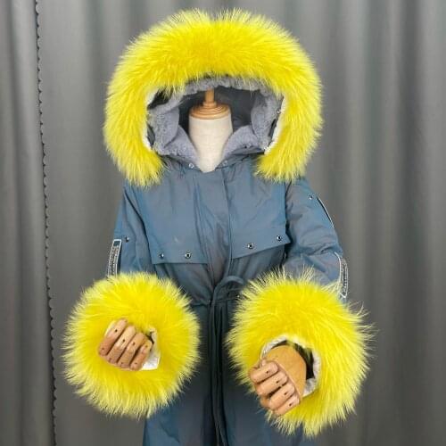 Real Raccoon Fur Collar Womens 100% Natural Fur Gray Collar Real Fur Shawl Raccoon collar Fur Scraves Yellow