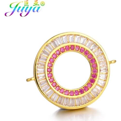 Juya Cubic Zirconia Jewelry Components Handmade Colorful Gem Stones Charms Circle Connectors Accessories For DIY Jewelry Making