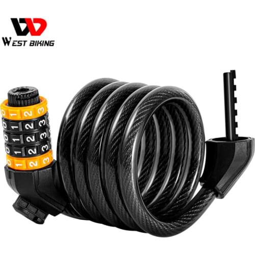 WEST BIKING Bicycle Lock Anti Theft 5 Digital Password Lock Security MTB Road Motorcycle Electric Bike Cycling Bike Cable Lock