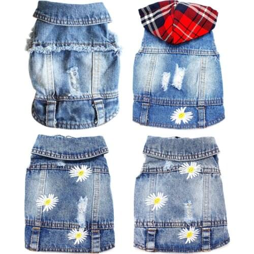 Fashion Daisy Pattern Cat Clothes for Kitten Denim Cat Coat Cowboy Dog Cat Jacket Casual Jeans for Pet Cat Chihuahua Costumes