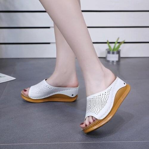 Slippers women sandals new female shoes Wedges Slippers Fashion Heeled Shoes Hollow Casual Fish Mouth Slippers women rty6