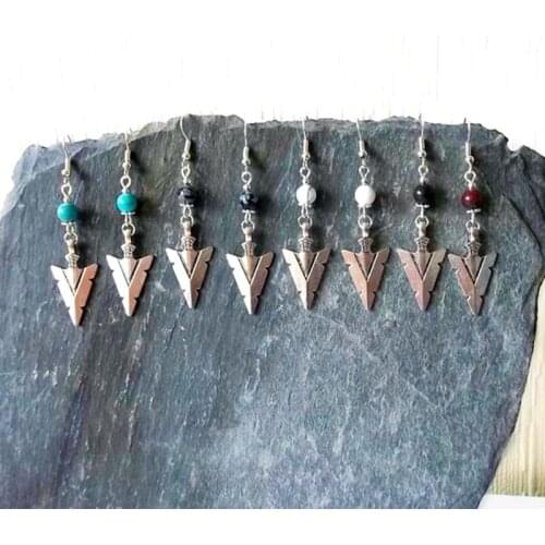 Arrowhead Earrings Vintage Arrow Head Gem Stone Women Fashion Dangle Earrings Gifts For Her