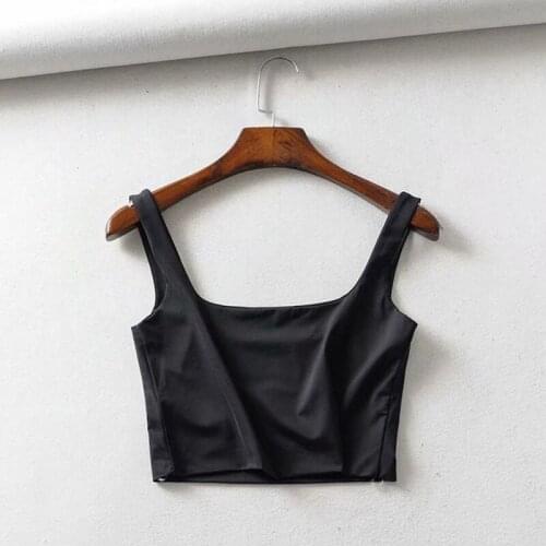 Women Sleeveless Crop Tank Top Sexy Square Neck Double Layer Solid Slim Vest