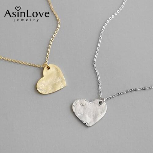 AsinLove Romantic Love Heart Shape Pendant Necklace 18K Gold Concave-convex Surface Heart 925 Sterling Silver Jewelry for Women