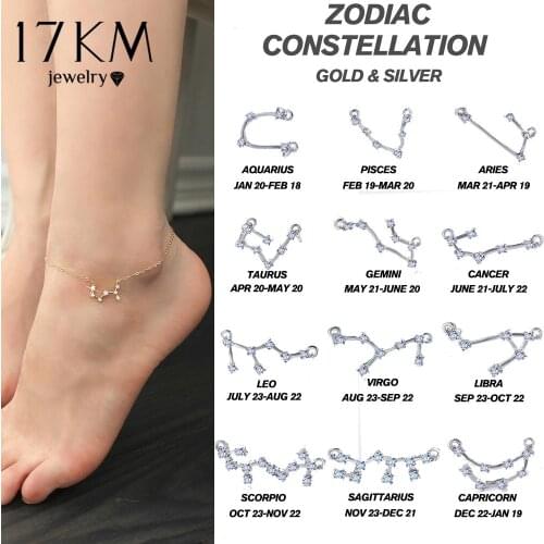 Fashion 12 Zodiac Constellation Anklets For Women Vintage Gold Sliver Color Crystal Anklet 2019 Bracelet On Leg Bohemian Jewelry