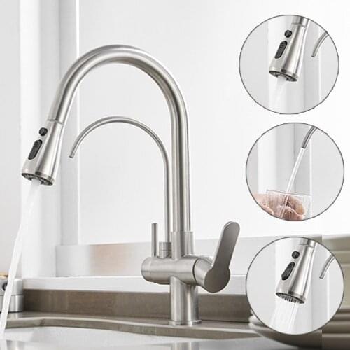 2 Modes Hot Cold Faucets Pull Out 360 Degree Rotation Purification Filter Sink Mixer Multi Functional Household Kitchen Crane