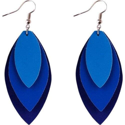 2020 New Spring Layered Oval Leather Earrings for Women Trendy Marquise Statement Earrings Fashion Jewelry Wholesale