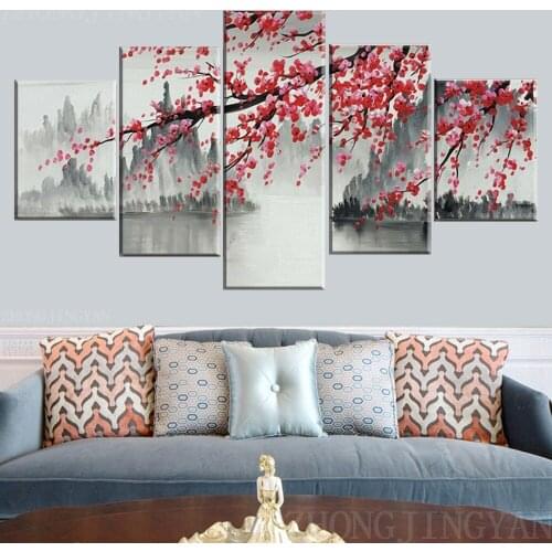 5 Pcs Chinese Painting Scenery Modular Canvas Pictures Print Wall Art Canvas Paintings Wall Decorations for Living Room frame