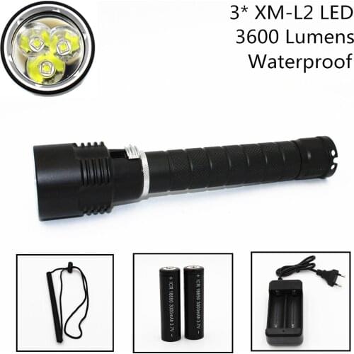 Aluminum Underwater Waterproof 30W 3 x L2 LED Light Diving Flashlight Scuba Lantern Torch 18650 Lamp