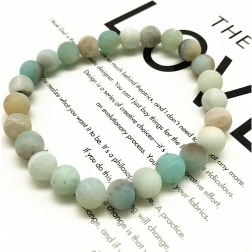 Handmade Stretch Men Bracelet Nature Stone 6-10 MM Matt Amazonite Round Bead Really Color Not Dyed Yoga Jewelry For Good Lucky