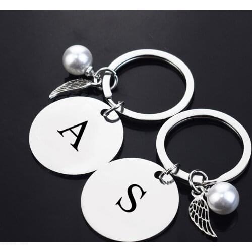 26 Alphabet Letter Keychain Car Key Chain Initials Engraved Stainless Steel Men Women Gift for Friends