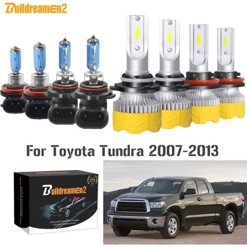 Buildreamen2 4 Pieces Car Headlight High Low Beam LED Halogen Bulb Headlamp 9005 H11 12V For 2007-2013 Toyota Tundra