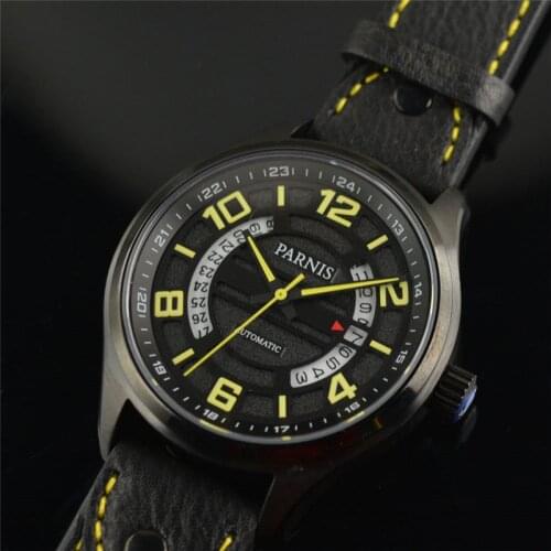 Parnis 43mm Casual Mens Automatic Mechanical Watches 10ATM Luminous Waterproof Calendar Men Mechanical Military Wrist Watch