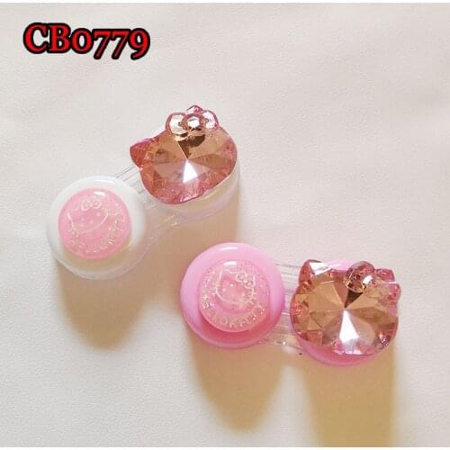 Rhinstone Contact Lens Case Cute Pinky Cat Pocket Lenses Box Convenient Travel Box for Contacts Container CB0779