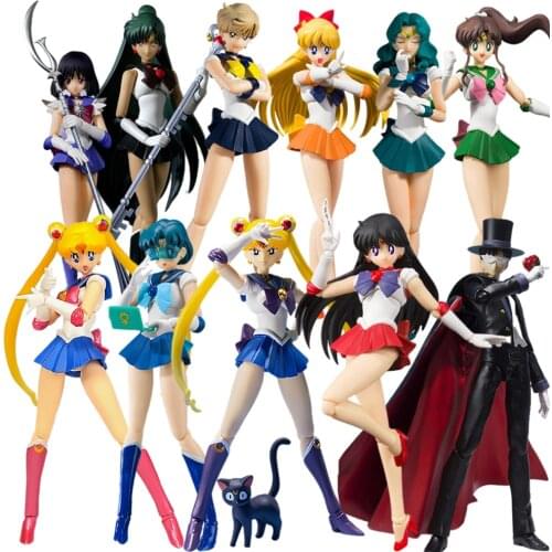 Bandai Original Sailor Moon Anime Figure Shfiguarts Meiou Setsuna Sailor Saturn Kino Makoto Tenoh Haruka Action Model Toy Gift