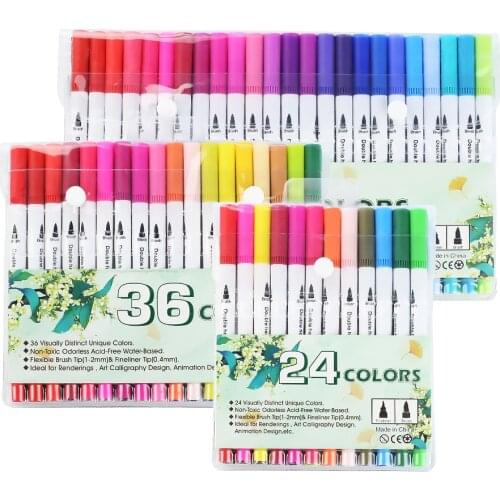 12/24/36/48/80/100PCS Colors FineLiner Drawing Painting Watercolor Art Marker Pens for Calligraphy Dual Tip Brush Pen School