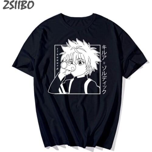 Men Women T-shirt Male Unisex Kawaii Hunter X Hunter Tshirt Killua Zoldyck T-shirt Crew Neck Fitted Soft Anime Manga Tees Casual