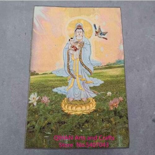 Suizi guanyin central hall hanging paintings archaized tantric Buddha silk embroidered thangka brocade paintings gold silk woven