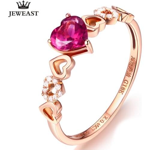 SLFD Natural Red tourmaline 18K Pure Gold 2020 New Hot Selling Top Ring Women Heart Shape Ring For Ladies Woman Genuine Jewelry
