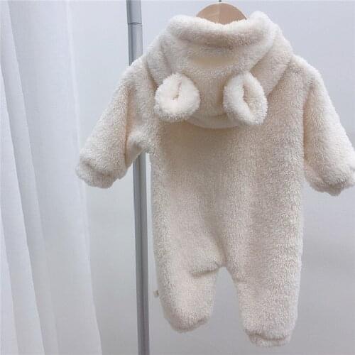 Dibeberabbit Baby Romper Flannel Super Soft Winter Newborn Baby Girls Jumpsuit Thick Warm Toddler Boys Clothes Hooded Outerwear