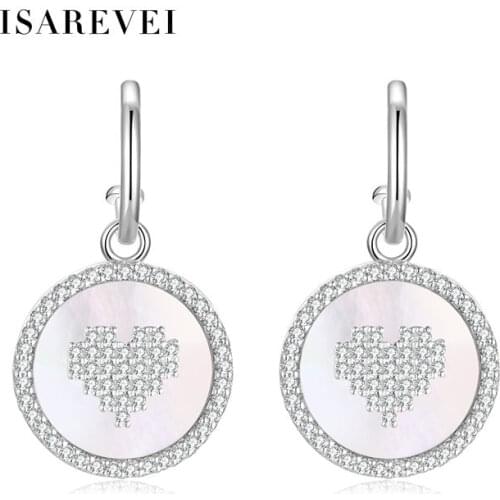 Round Heart Drop Earrings 925 Sterling Silver White Fritillary Pixel Charm Earrings Jewelry Accessories Gift For Women