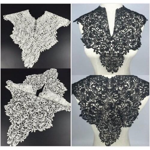 Hot 1 PC 44*39cm 2 Layers White Black Large Lace Applique Neckline Lace Embroidery Collar Venise Lace Patch