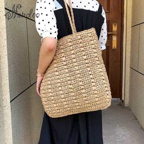 Summer Womens Hand-woven Shoulder Handbag Bohemian 2021 Straw Beach Totes Lady Travel Shopper Weaving Shopping Bags