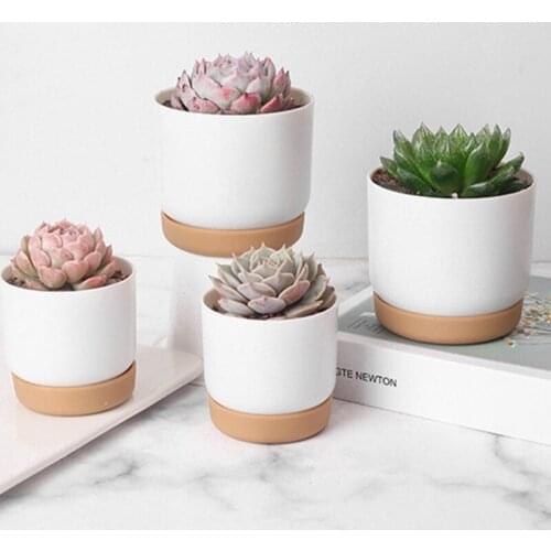 Small White Ceramic Planter Mini Flower Containers Indoor with Drainage Hole for Succulents or Cactus -Large/Small S03 21