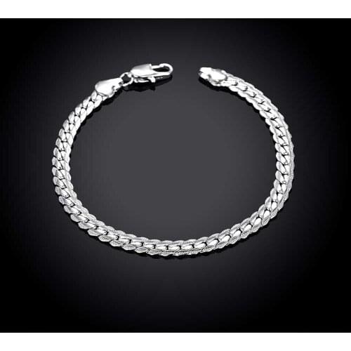 Fashion charm 5MM sideways chain 925 sterling silver Bracelet for man women Luxury brands jewelry Wedding party Christmas gifts