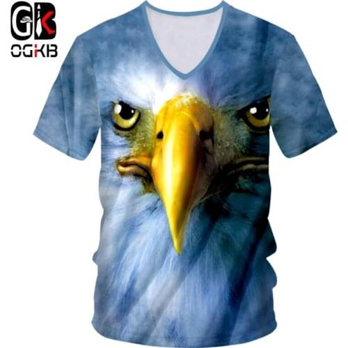 OGKB T-shirt Mens New V Short Sleeve Loose 3D Tshirt Printing Yellow eagle Casual Big Size Attire Homme T Shirt Wholesale Lots
