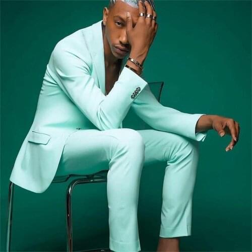 Winter Mint Green Mens High Quality Pants Suits Plus Size Two Button Groom Best Man Coat Business Wedding Blazer (Jacket+Pants)