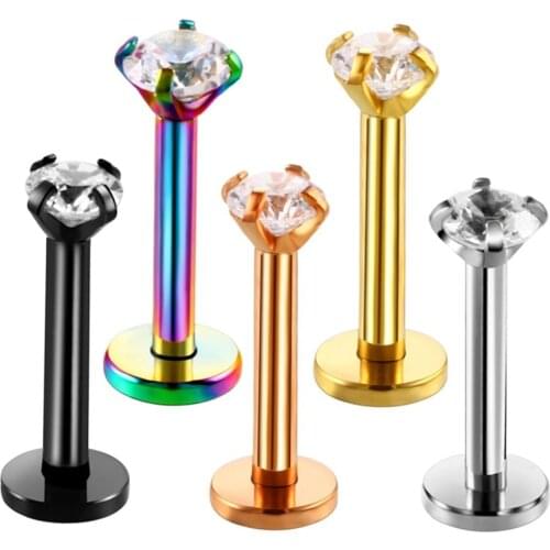 1PC Surgical Steel Prong Set Zircon Ear Helix Tragus Lip Stud Cartilage Earrings Labret Monroe Rings Body Jewelry Retainer 16g