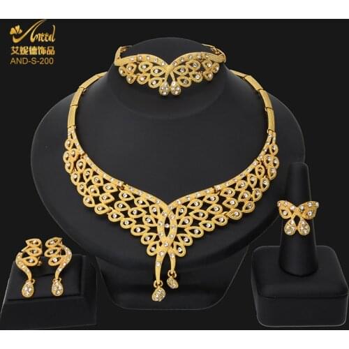 Aniid Jewelery Sets Wedding Bridal Fashion Earrings Necklace Bracelet Luxury Wholesale 2021 Alloy Nigerian African Dubai 24K