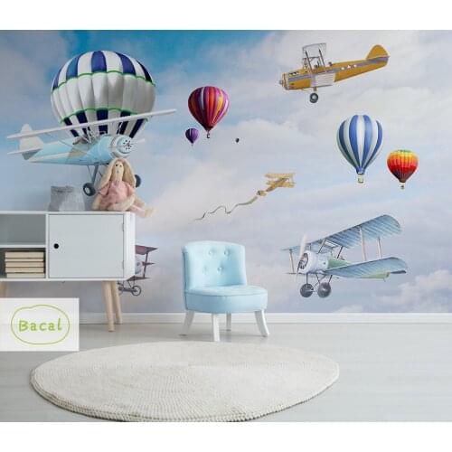 Bacal Customize Hot Air Balloon photo wallpaper mural personality Cartoon airplane childrens wall decorative 3d wallpaper