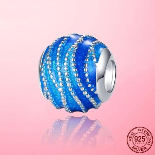 2020 New 925 Sterling Silver Blue Wave Charm Beads fit Original Pandora Bracelet Necklace Charm Silver 925 Jewelry Making Gift