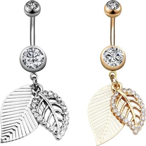 New Brand 1PC Zircon Leaves Style Crystal Body Jewelry Belly Button Ring Body Piercing Navel Piercing Body Jewelry
