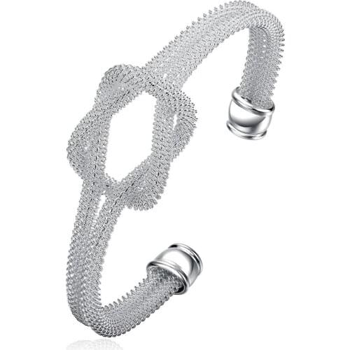 New Style 925 Sterling Silver Interwoven Mesh Bracelet Women Engagement Party Wedding Charm Fashion Jewelry