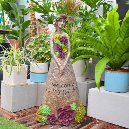 Outdoor Balcony Garden Layout Welcome Girl Decoration Ornaments American Country Retro Gardening Large Decoration Home Garden