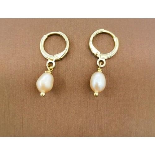 Oval Pink Real Freshwater Pearl Earrings Pendientes Vintage Boucles D'oreilles 14K Gold Filled 11mm Hoops For Women Girl Gift