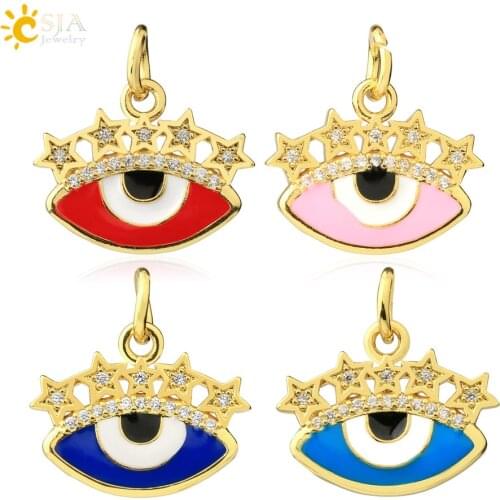 CSJA Gold Color Evil Eye Charms with Rihnstones for Jewelry Making Bangle Bracelet Enamel Pendant Keychcain Earring Jewelry S766