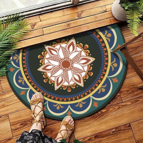 Half Round Ethnic Strong Water Absorbent Bath Mats Entrance Doormat Anti Slip Floor Mat Boho Style Bedroom Carpet Bathroom Rugs