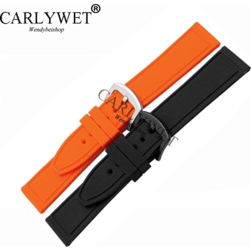 CARLYWET 20 22mm Black Orange Blue Grey Waterproof Silicone Rubber Replacement Wrist Watch Band For Rolex Omega IWC Tag Heuer
