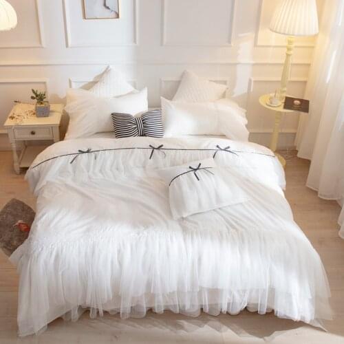 Romantic Princess Style Lace Bow Ruffles 100%Cotton Bedding Set Quilt/Duvet Cover Bedspread Bed Skirt Pillowcases Home Textile