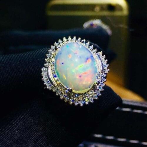 Natural real white opal luxury big ring 10*12mm 3.5ct gemstone 925 sterling silver Fine jewelry J2122817