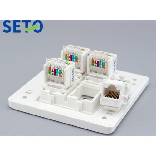 SeTo 86 Type Four Ports Gigabit Network Ethernet LAN RJ45 Cat6 Outlet Wall Plate Socket Keystone Faceplate