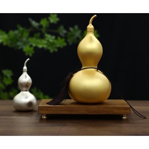 Asan Pure Copper Brass Chinese Traditional Gold Silver Fengshui Hulu Gourd Home Decor Mascot Lucky Fortune Money Drawing Gift